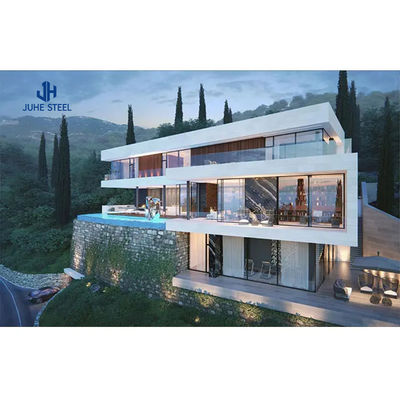 Pintu Geser Prefab Steel Frame Struktur Rumah Kits Villa dengan Aluminium Alloy Window