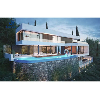 Villa prefab dengan lantai keramik modern desain hotel ringan berat badan baja struktur