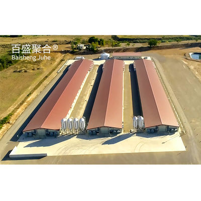 Kerangka baja ringan Broiler kandang unggas dengan atap panel sandwich dan warna kustom