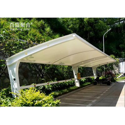 PVDF PTFE Tensile Membrane Fabric Frame Baja Besar Awning Otomatis untuk 3 Mobil Parkir