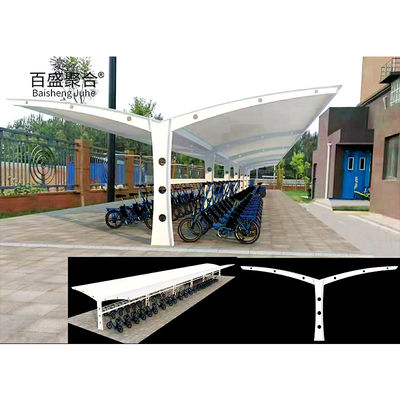 PVDF PTFE Tensile Membrane Fabric Frame Baja Besar Awning Otomatis untuk 3 Mobil Parkir